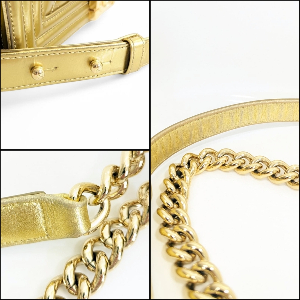 ✨️Super Rare Authentic Chanel Boy Flap Gold Quilted Patent Medium Bag - Picture 9 of 16